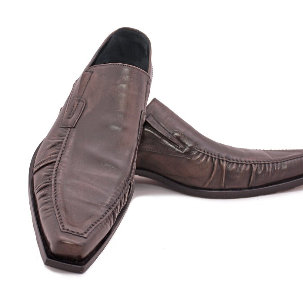 Dino Bigioni Men's Italian Brown Leather Narrow Toe Loafers: Size 44 EU/10 US